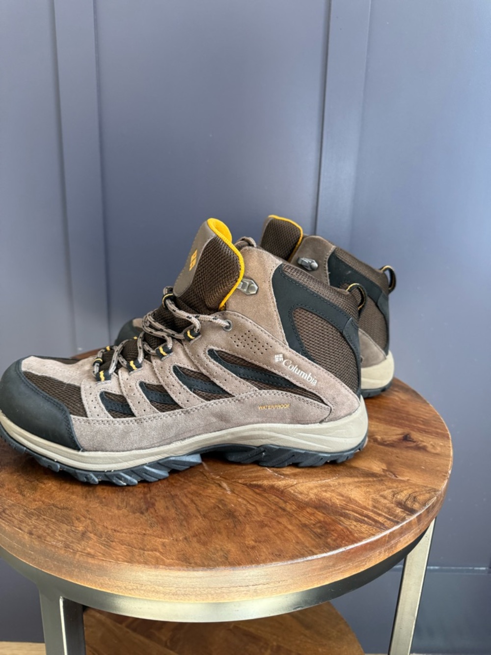 Columbia Men's Brown and Yellow Waterproof Hiking Boots- Never Worn!